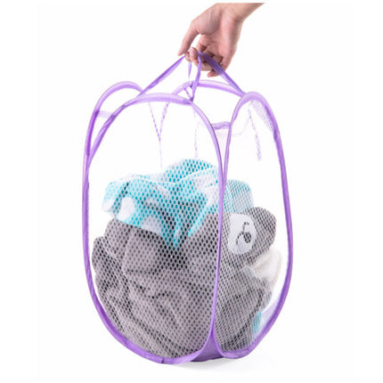 Foldable Mesh Dirty Clothes Laundry Storage Small Basket - Purple