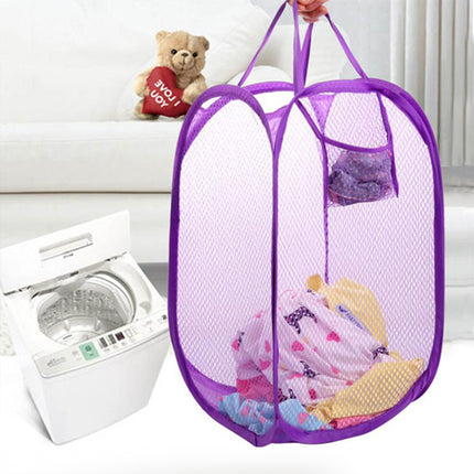 Foldable Mesh Dirty Clothes Laundry Storage Small Basket - Purple