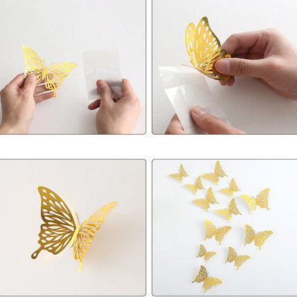 12 Golden Shiny Butterfly Wall Stickers for Stunning Room Decoration