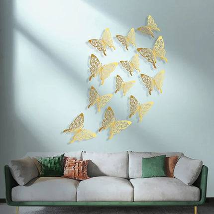 12 Golden Shiny Butterfly Wall Stickers for Stunning Room Decoration