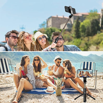 Aluminum Selfie Stick Tripod with Phone Holder Wireless Battery Powered Black Color Compatible with All Phone Models Bluetooth Remote