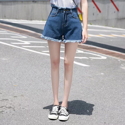 Ultimate Denim Chic Navy High-Waisted Wide Leg Shorts for Women On-Trend Fringed Loose Fit and A-line Shape Perfect for Casual Occasions