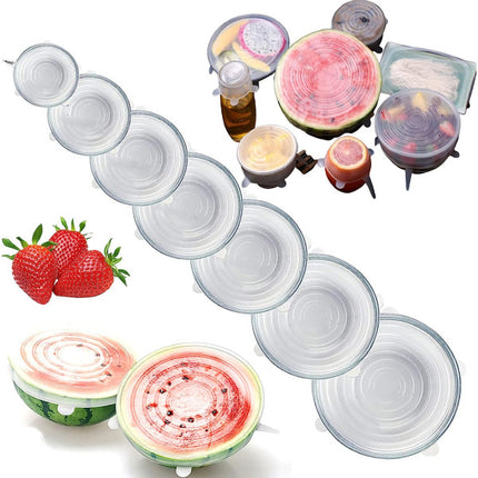 6 Pieces Silicone Food Storage Covers Reusable Airtight Wrap Transparent Flexible Silicone Stretch Bowl Cover Lids Set