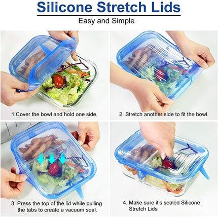 6 Pieces Silicone Food Storage Covers Reusable Airtight Wrap Transparent Flexible Silicone Stretch Bowl Cover Lids Set