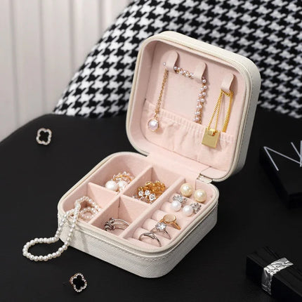 White PU Leather Storage Box Double Storage Earrings Cosmetics Organizer Sleek Design Moveable Organize Any Space!