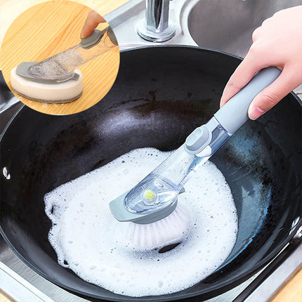 2 In 1 Double Head Long Handle Automatic Liquid Dispenser Washing Pot Brush Multi-Function Dishwashing Cleaning Sponge