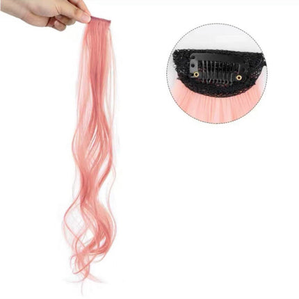 1 Piece Invisible Hair Highlight Wigs Extension Long Curly Natural Look Pink - 22 Inches