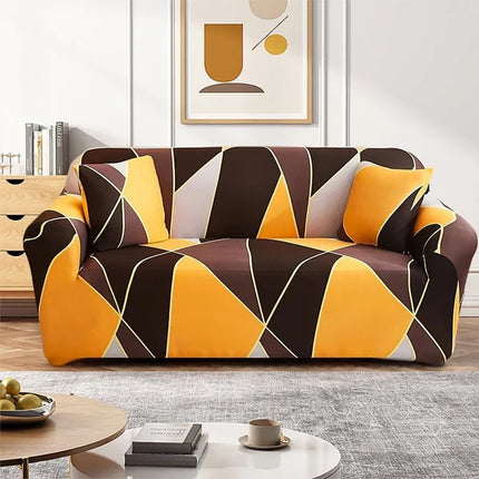 Stretchy Soft Polyester Sofa Cover Elastic Printed Design 2 Seater with Cushion Cover Orange Shades 145-185cm