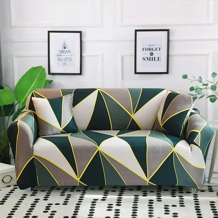 Stylish and Stretchable Multicolor Geometric Print Sofa Cover with Cushion Set Fits 2 Seater Sofa (145-185cm)