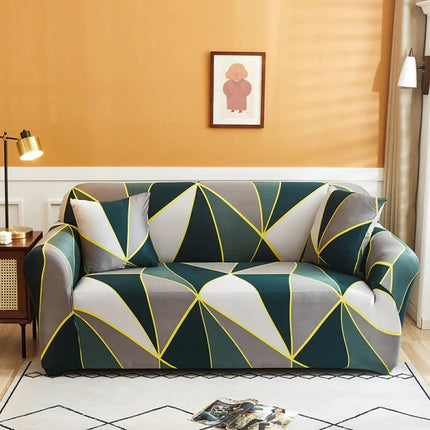 Stylish and Stretchable Multicolor Geometric Print Sofa Cover with Cushion Set Fits 2 Seater Sofa (145-185cm)