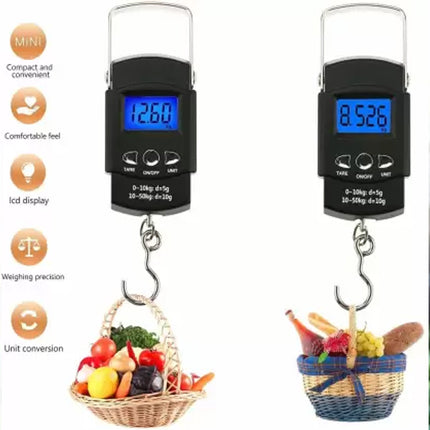 Electronic Portable Hanging Travel Luggage Weighing Hook Scale With Digital LED Screen Tare Function - 50 KG