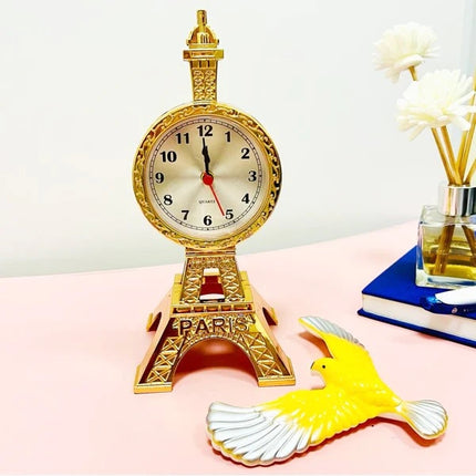 Elevate your decor with this Charming Eiffel Tower Tabletop Alarm Clock Enhance your fancy home decorations with this decorative silver timepiece