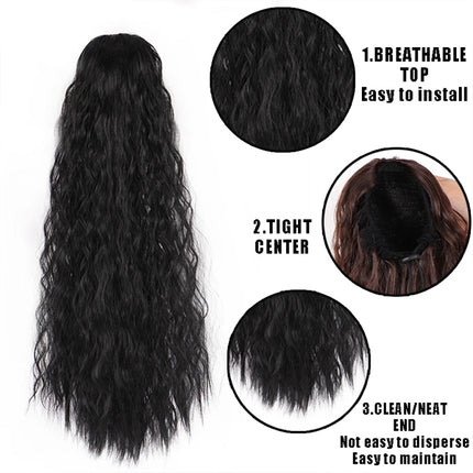 22 Inches Long Curly Ladies Hair Wig Natural Looking Female Synthetic Drawstring Clip-In Women Dark Brown Hair Wigs Extension Ponytail