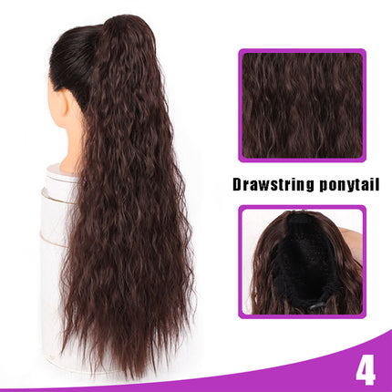 22 Inches Long Curly Ladies Hair Wig Natural Looking Female Synthetic Drawstring Clip-In Women Dark Brown Hair Wigs Extension Ponytail