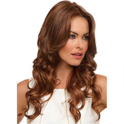 26 Inches Shiny Brown Long Big Wave Curly Headband Full Cover Topper Ladies Hair Wig Natural Looking Female Synthetic Fiber Women Dark Brown Extension Ponytail Hair Wigs