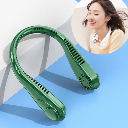 Stay Cool Anywhere! Rechargeable High Quality Handsfree 3 Speed Modes Neck Fan - Green