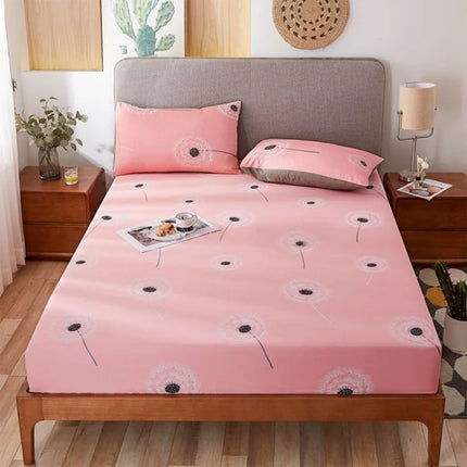 Floral Pink Cotton Blend Bed Sheet Set Queen Single Bed Soft Fabric Non Slip Elastic Fit Includes 2 Pillow Cases Queen Size (150x200 cm)