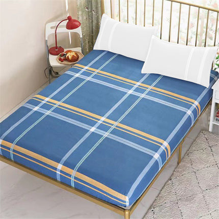 Blue Stripes Soft Cotton Blend Bed Sheet Set with Elastic Installation Standard Queen Size Bed Covers 150 x 200 cm