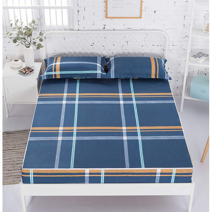 Blue Stripes Soft Cotton Blend Bed Sheet Set with Elastic Installation Standard Queen Size Bed Covers 150 x 200 cm