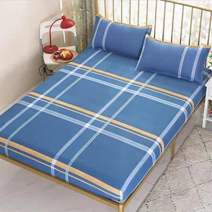 Blue Stripes Soft Cotton Blend Bed Sheet Set with Elastic Installation Standard Queen Size Bed Covers 150 x 200 cm