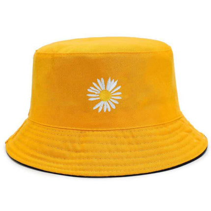 Round Covered Sun Protective Canvas Light Weight Women Wear Outdoor Girls Fashion Reversible Bucket Hat Women's Cap Fine Quality Fabric Unisex Summer Men Beach Wear Daisy Flower Double Sided Caps