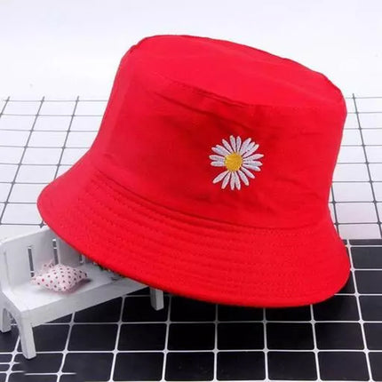 Round Covered Sun Protective Canvas Light Weight Women Wear Outdoor Girls Fashion Reversible Bucket Hat Women's Cap Fine Quality Fabric Unisex Summer Men Beach Wear Daisy Flower Double Sided Caps