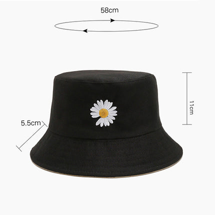 Round Covered Sun Protective Canvas Light Weight Women Wear Outdoor Girls Fashion Reversible Bucket Hat Women's Cap Fine Quality Fabric Unisex Summer Men Beach Wear Daisy Flower Double Sided Caps