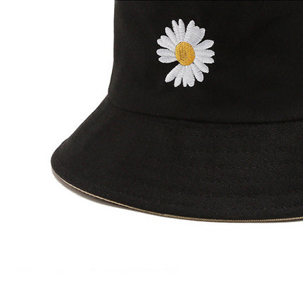 Round Covered Sun Protective Canvas Light Weight Women Wear Outdoor Girls Fashion Reversible Bucket Hat Women's Cap Fine Quality Fabric Unisex Summer Men Beach Wear Daisy Flower Double Sided Caps