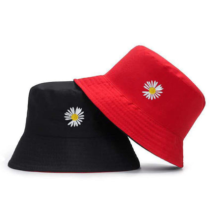 Round Covered Sun Protective Canvas Light Weight Women Wear Outdoor Girls Fashion Reversible Bucket Hat Women's Cap Fine Quality Fabric Unisex Summer Men Beach Wear Daisy Flower Double Sided Caps