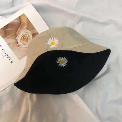 Round Covered Sun Protective Canvas Light Weight Women Wear Outdoor Girls Fashion Reversible Bucket Hat Women's Cap Fine Quality Fabric Unisex Summer Men Beach Wear Daisy Flower Double Sided Caps