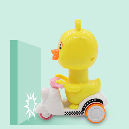 Little Yellow Pull Back Car Cartoon Toy Duck Tricycle Swing Toy Kids Animal Shaped Duck Riding Toy Press Head To Run Unisex Children Fun Playable Activity Game Girls Boys Playing Toy