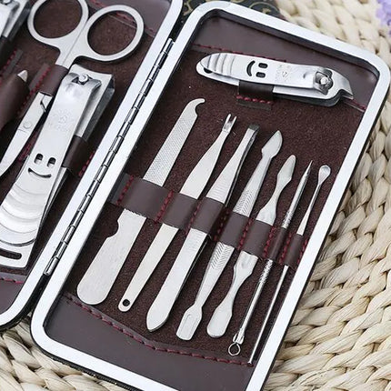 12 In 1 Stainless Steel Pedicure Manicure Kit Nail Cutter Set Nipper Clipper Cleaning Tools Personal Care Scissor Tweezer Nail Care Ear Pick 12 Pieces Box