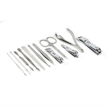 12 In 1 Stainless Steel Pedicure Manicure Kit Nail Cutter Set Nipper Clipper Cleaning Tools Personal Care Scissor Tweezer Nail Care Ear Pick 12 Pieces Box