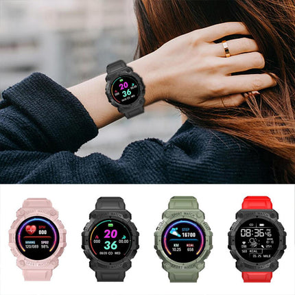 Fitness Tracker Digital Smartwatch Heart Rate Smart Band Unisex Men Women Rechargeable Red Black Alarm Round Dial Touch Screen Waterproof Running Step Count USB Charge Sports Watch Bracelet