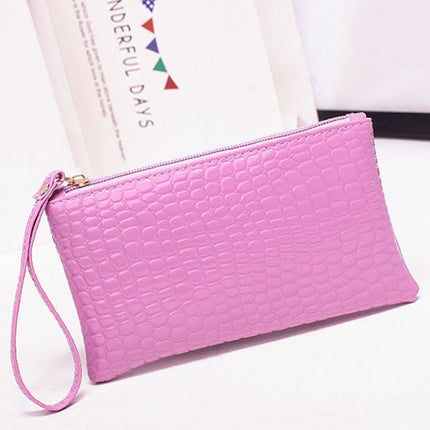 Luxury Crocodile Pattern Pink Synthetic Leather Wallet Slim Design Zipper Closure Handheld Mini Size Perfect for Party Occasions!