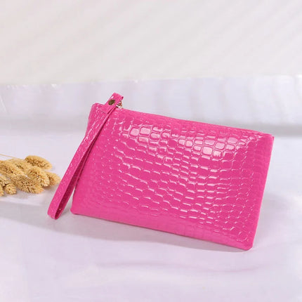 Luxury Crocodile Pattern Pink Synthetic Leather Wallet Slim Design Zipper Closure Handheld Mini Size Perfect for Party Occasions!