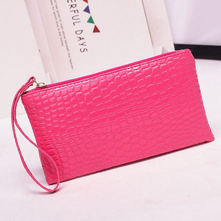 Rose Pink Crocodile Pattern Synthetic Leather Women's Wallet Compact Stylish Zip Closure Handheld Mini Wristlet for any Occasion