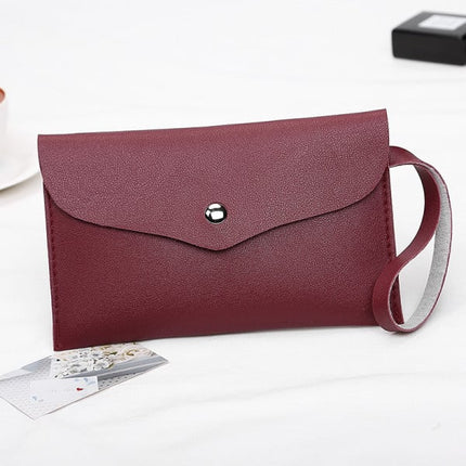 Vintage Wine Red Synthetic Leather Envelope Wallet Handheld Strap Fashionable &amp; Stylish Mini Wristlet High Quality Magnetic Lock