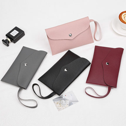 Vintage Wine Red Synthetic Leather Envelope Wallet Handheld Strap Fashionable &amp; Stylish Mini Wristlet High Quality Magnetic Lock