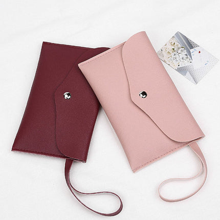 Vintage Wine Red Synthetic Leather Envelope Wallet Handheld Strap Fashionable &amp; Stylish Mini Wristlet High Quality Magnetic Lock