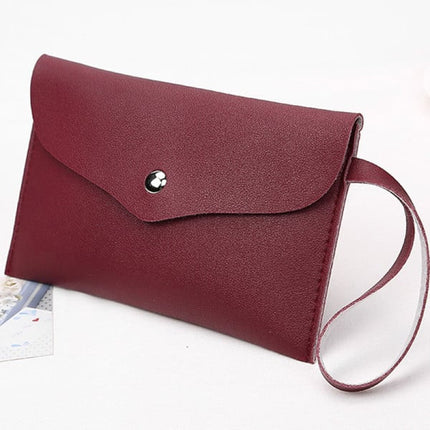 Vintage Wine Red Synthetic Leather Envelope Wallet Handheld Strap Fashionable &amp; Stylish Mini Wristlet High Quality Magnetic Lock