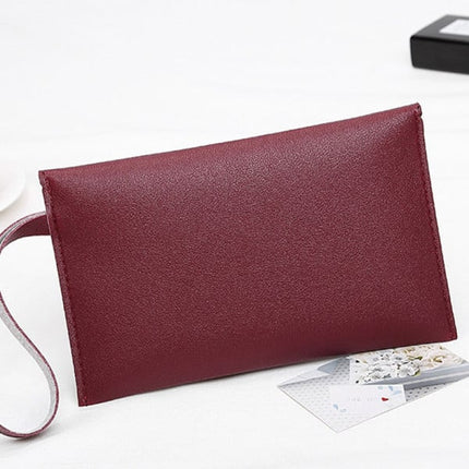 Vintage Wine Red Synthetic Leather Envelope Wallet Handheld Strap Fashionable &amp; Stylish Mini Wristlet High Quality Magnetic Lock