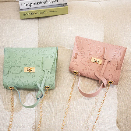 Stylish Green Mini Twist Lock Handbag for Women Cartoon Design Faux Leather Handheld Handle