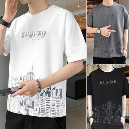 Round Neck Elastic Bottom Summer Wear Round Neck High Quality 2Pcs Matching Set For Men - Black &amp; White