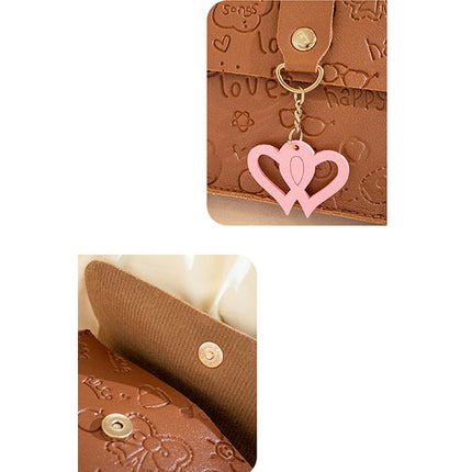 Cartoon Heart Shoulder Bag Button Closure Synthetic Leather Casual Style White Color Perfect Mini Bag for Fashionable Women