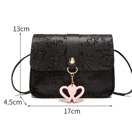 Cartoon Heart Shoulder Bag Button Closure Synthetic Leather Casual Style White Color Perfect Mini Bag for Fashionable Women