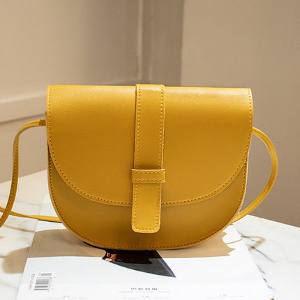 Synthetic Leather Shoulder Strap Magnetic Button Lock Women Mini Shoulder Bag - Yellow