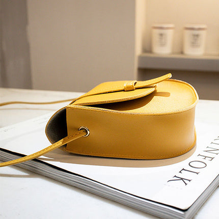 Synthetic Leather Shoulder Strap Magnetic Button Lock Women Mini Shoulder Bag - Yellow