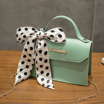 Polka Dots Print Bow Design Chain Strap Handle Magnetic Button Closure Women Handbags