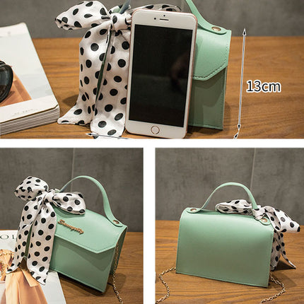 Polka Dots Print Bow Design Chain Strap Handle Magnetic Button Closure Women Handbags